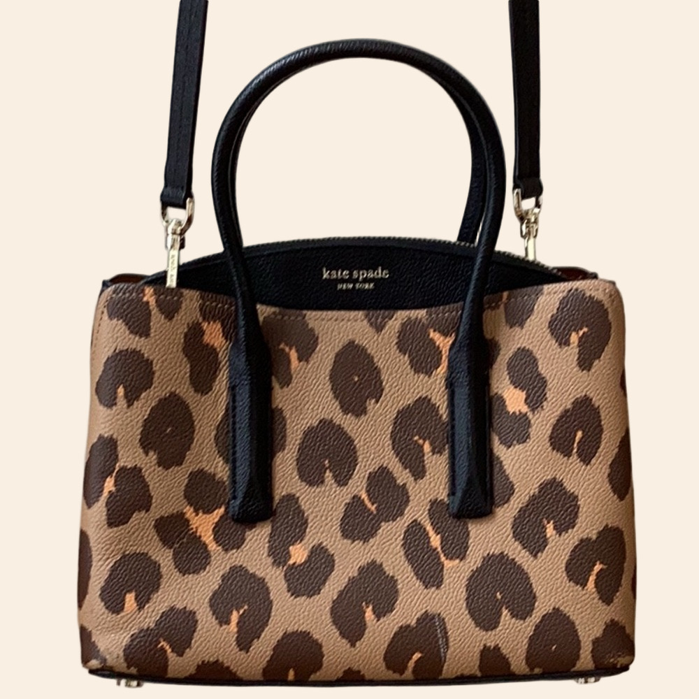 Kate Spade New York Margaux leopard medium satchel handbag or crossbody